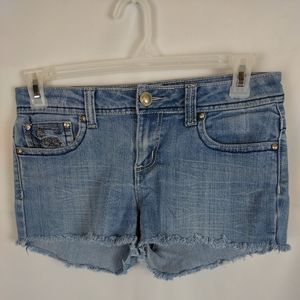 ZCO Size 11 Womens Blue Cotton Stretch Mid Rise Cut-Off Mini Denim Shorts pocket